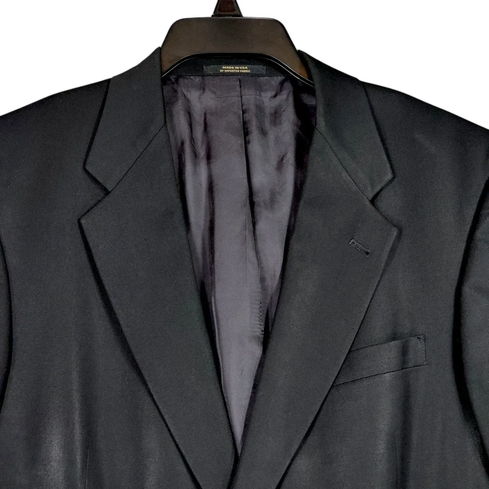 Vtg Hart Schaffner Marx Blazer 41R‎ Men Black Wool Gold Trumpeter Shiny USA